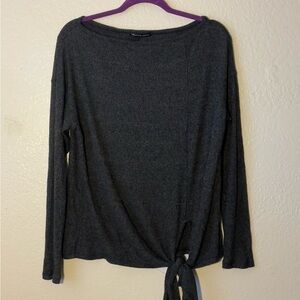 Harlowe & Graham Tie Front Sweater Dark Gray Long Sleeve [Size M]